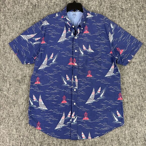 Izod Saltwater‎ Shirt Mens XLT Blue Relaxed Classics Hawaiian Camp Sailing - Picture 1 of 7